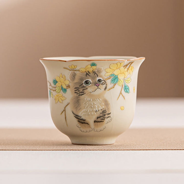 Taza de té de Kung Fu con diseño de Buddha Stones, gato, flores amarillas y conejo - Gato 5,9 cm x 5 cm x 55 ml - image 13
