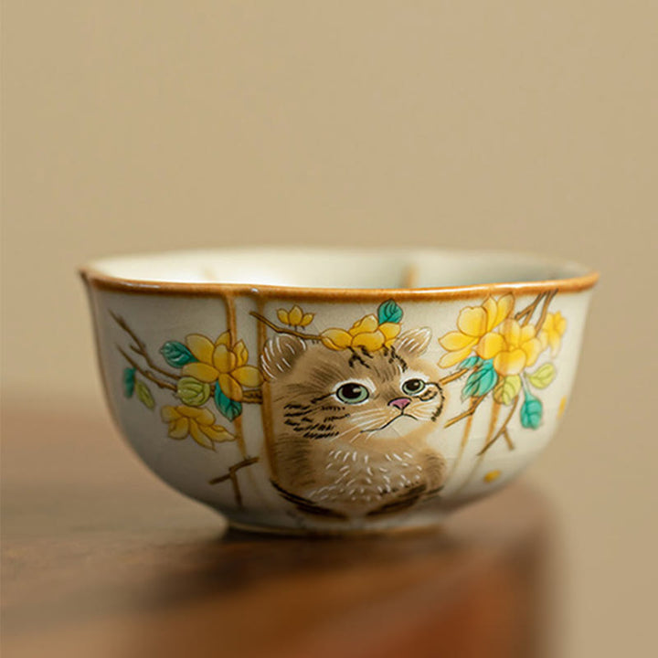 Taza de té de Kung Fu con diseño de Buddha Stones, gato, flores amarillas y conejo - Gato 7cm*3,3cm*50ml - image 16