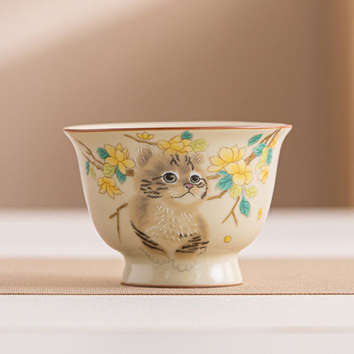 Taza de té de Kung Fu con diseño de Buddha Stones, gato, flores amarillas y conejo - Gato 7,6 cm x 5,5 cm x 70 ml - image 17
