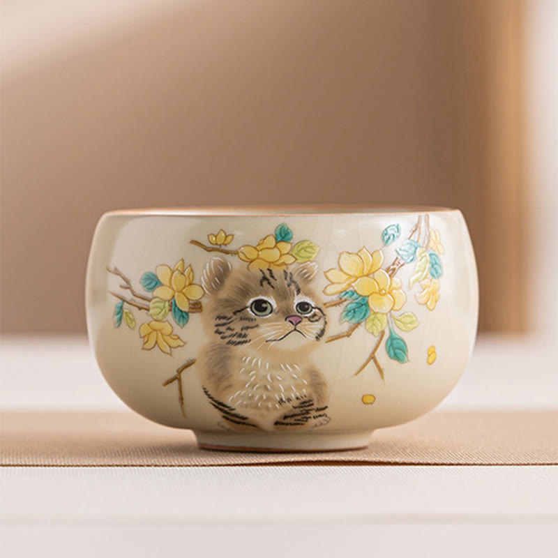 Taza de té de Kung Fu con diseño de Buddha Stones, gato, flores amarillas y conejo - Gato 7,6 cm x 4,8 cm x 160 ml - image 18