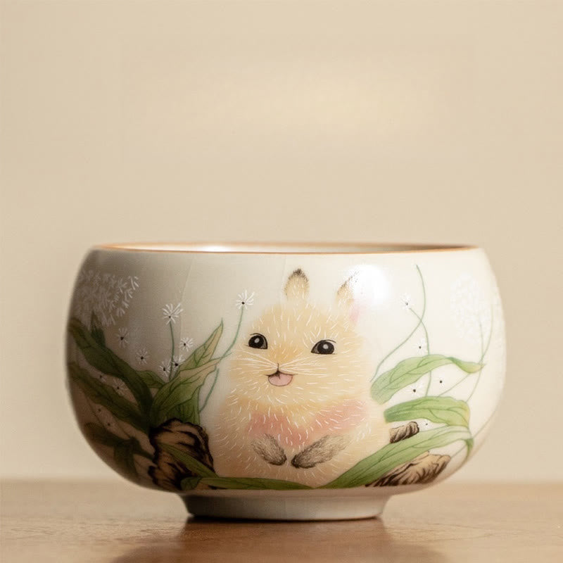 Taza de té de Kung Fu con diseño de Buddha Stones, gato, flores amarillas y conejo - Conejo 7,6 cm x 4,8 cm x 160 ml - image 19