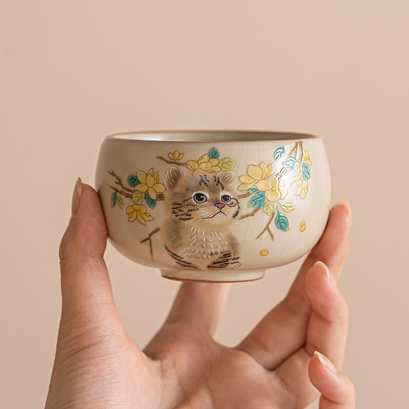 Taza de té de Kung Fu con diseño de Buddha Stones, gato, flores amarillas y conejo - image 7