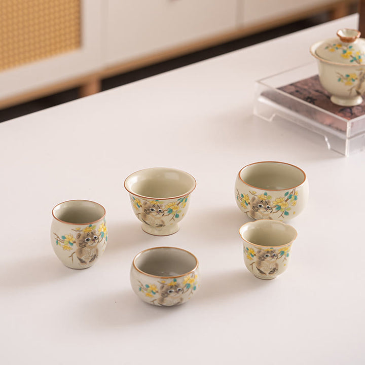 Taza de té de Kung Fu con diseño de Buddha Stones, gato, flores amarillas y conejo - image 21