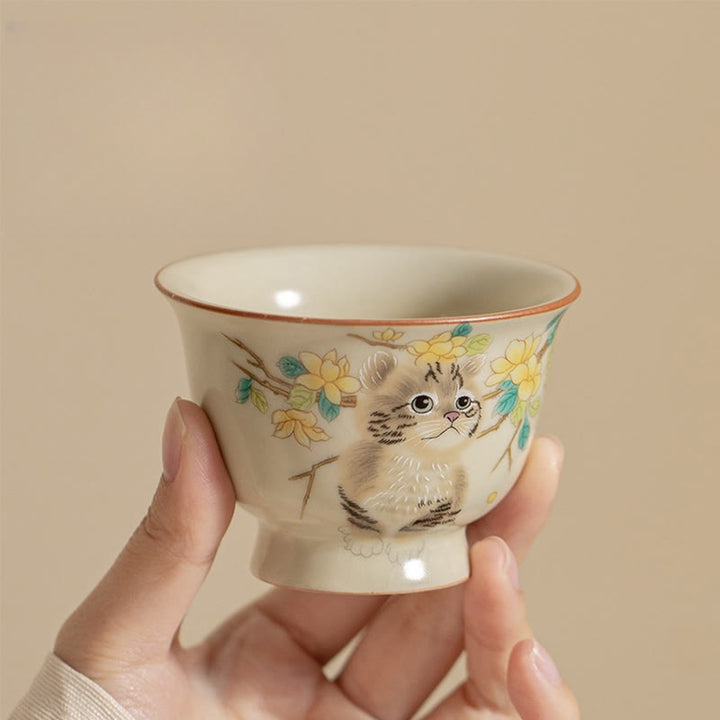 Taza de té de Kung Fu con diseño de Buddha Stones, gato, flores amarillas y conejo - image 14