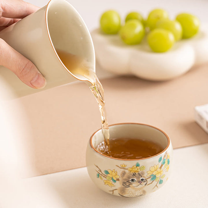 Taza de té de Kung Fu con diseño de Buddha Stones, gato, flores amarillas y conejo - image 9