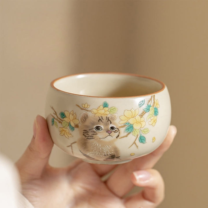 Taza de té de Kung Fu con diseño de Buddha Stones, gato, flores amarillas y conejo - image 8