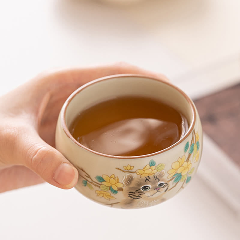 Taza de té de Kung Fu con diseño de Buddha Stones, gato, flores amarillas y conejo - image 5