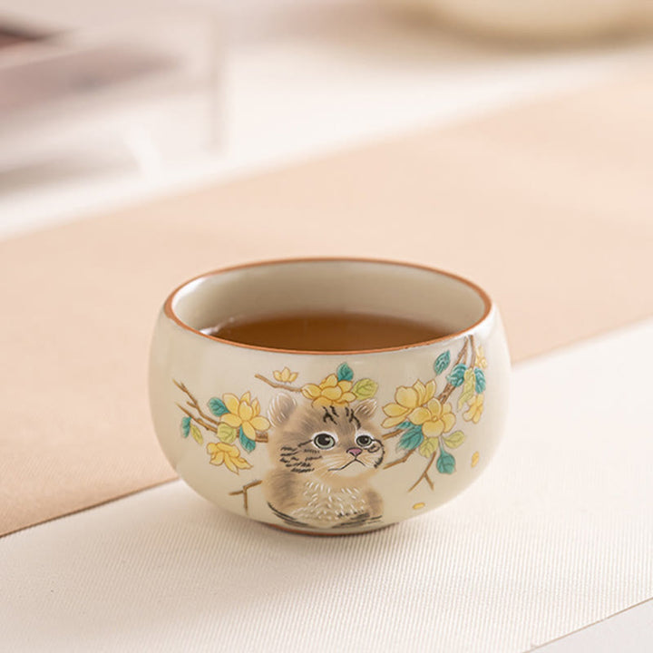 Taza de té de Kung Fu con diseño de Buddha Stones, gato, flores amarillas y conejo - image 11