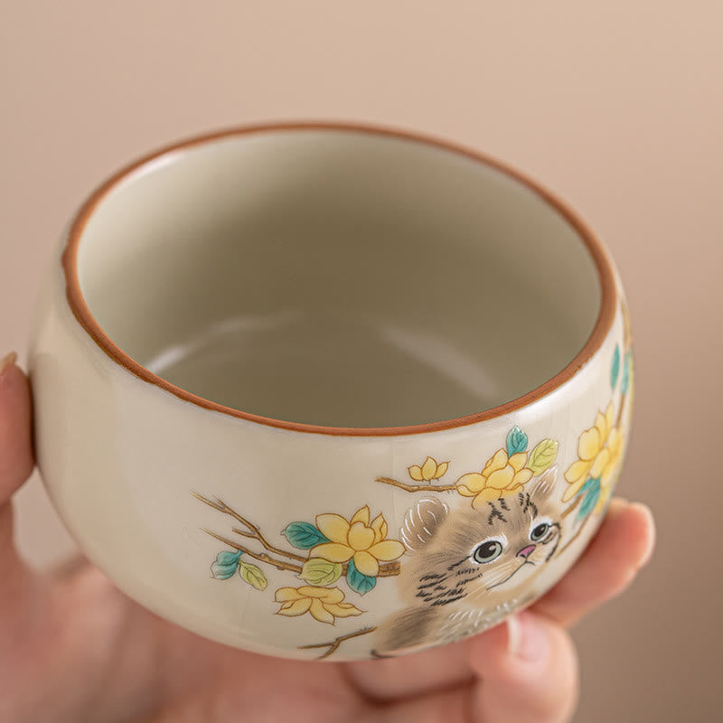 Taza de té de Kung Fu con diseño de Buddha Stones, gato, flores amarillas y conejo - image 3