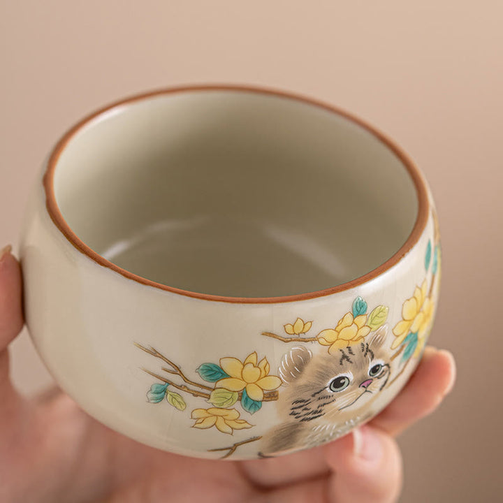 Taza de té de Kung Fu con diseño de Buddha Stones, gato, flores amarillas y conejo - image 3