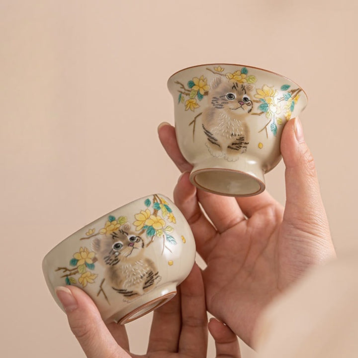 Taza de té de Kung Fu con diseño de Buddha Stones, gato, flores amarillas y conejo - image 15