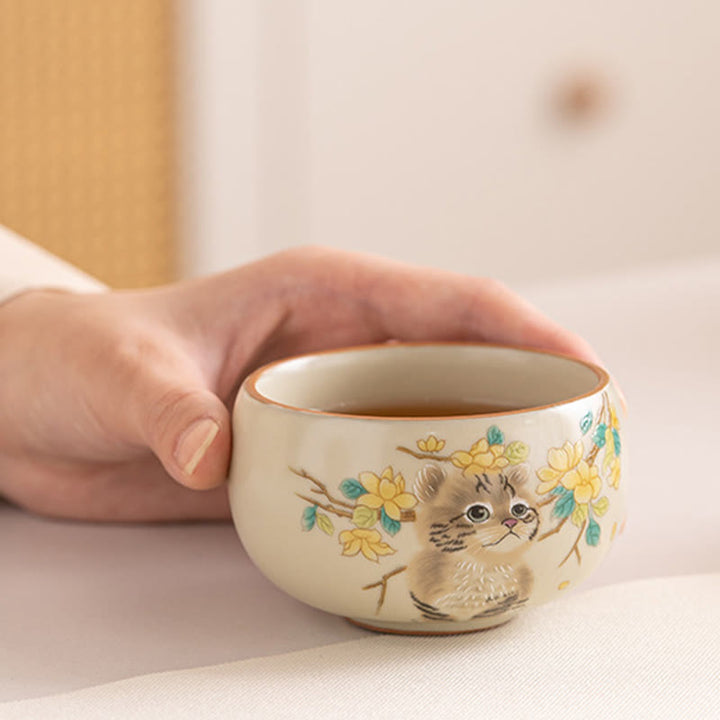 Taza de té de Kung Fu con diseño de Buddha Stones, gato, flores amarillas y conejo - image 10