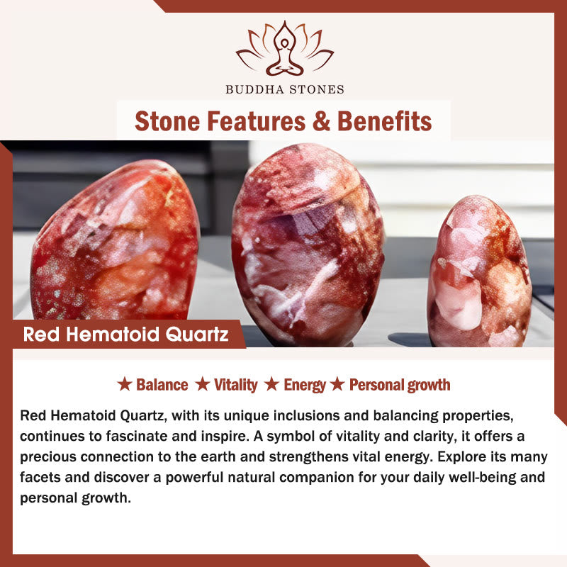 Pulsera de equilibrio con cuentas de cuarzo hematoide rojo natural de Buddha Stones