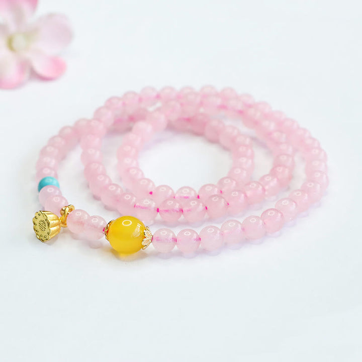 Pulsera de loto con cristales rosas y múltiples círculos de calcedonia amarilla y calidez de Buddha Stones - image 6