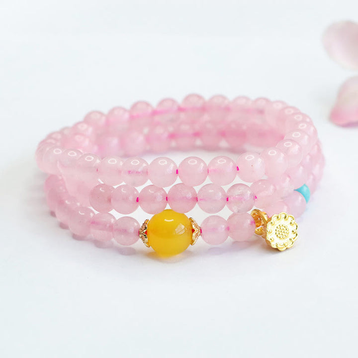 Pulsera de loto con cristales rosas y múltiples círculos de calcedonia amarilla y calidez de Buddha Stones - image 3