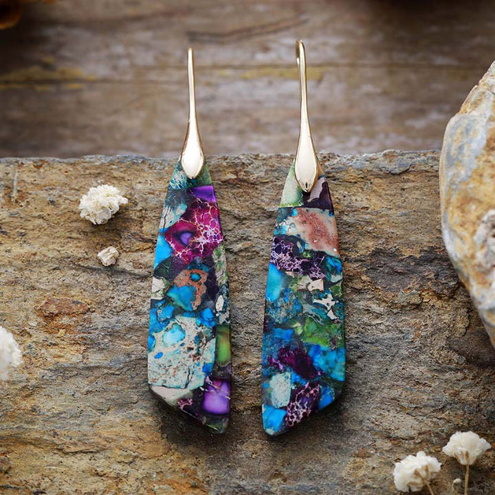 Pendientes antiestrés de cristal geométrico de piedra emperador natural de Buddha Stones