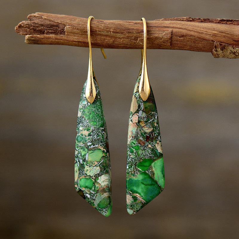 Pendientes antiestrés de cristal geométrico de piedra emperador natural de Buddha Stones