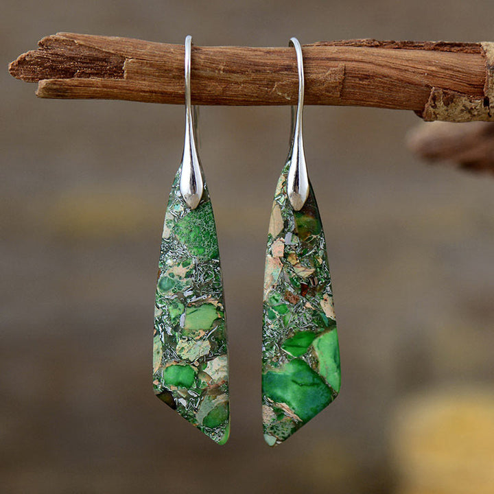 Pendientes antiestrés de cristal geométrico de piedra emperador natural de Buddha Stones - Piedra Emperador Verde (Postes de Cobre) - Plateada - image 5