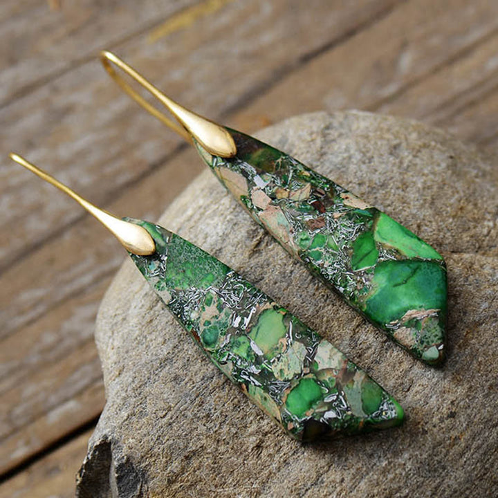 Pendientes antiestrés de cristal geométrico de piedra emperador natural de Buddha Stones