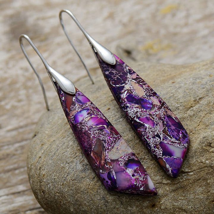 Pendientes antiestrés de cristal geométrico de piedra emperador natural de Buddha Stones - Piedra Emperador Púrpura (Postes de Cobre) - Plateada - image 11