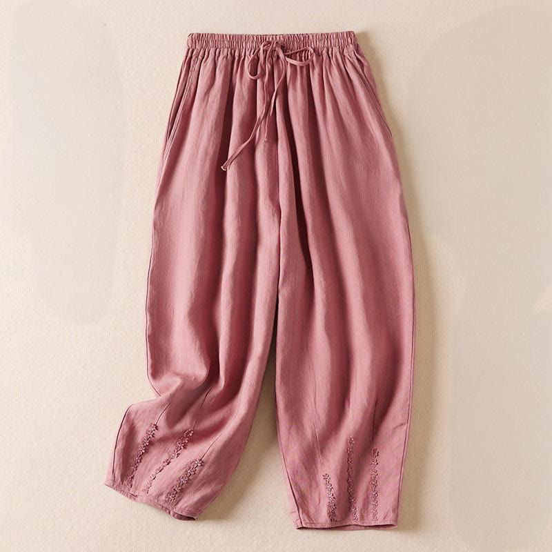 Pantalones harén con bordado de flores pequeñas de verano y bolsillos de Buddha Stones - Rosa claro - US8-10，UK/AU12-14，EU40-42 (2XL) - image 11