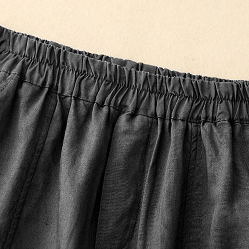 Pantalones harén de lino y algodón para mujer con diseño de botones laterales de color liso y bolsillos de Buddha Stones para verano - image 13