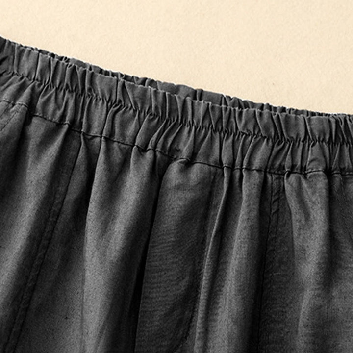 Pantalones harén de lino y algodón para mujer con diseño de botones laterales de color liso y bolsillos de Buddha Stones para verano - image 13