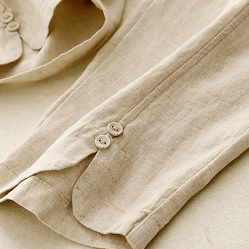 Pantalones harén de lino y algodón para mujer con diseño de botones laterales de color liso y bolsillos de Buddha Stones para verano - image 8