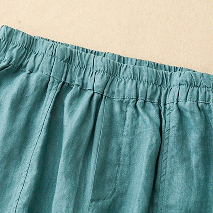 Pantalones harén de lino y algodón para mujer con diseño de botones laterales de color liso y bolsillos de Buddha Stones para verano - image 16