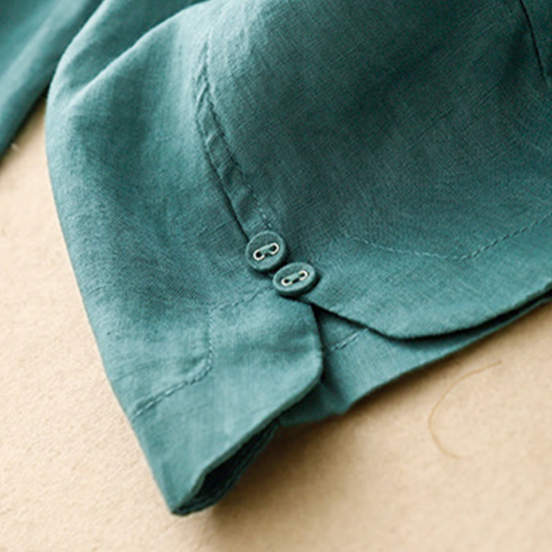 Pantalones harén de lino y algodón para mujer con diseño de botones laterales de color liso y bolsillos de Buddha Stones para verano - image 18