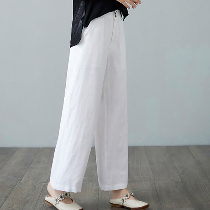 Pantalones de lino y algodón con diseño simple de patchwork de color liso para mujer con bolsillos de Buddha Stones Daily - image 17