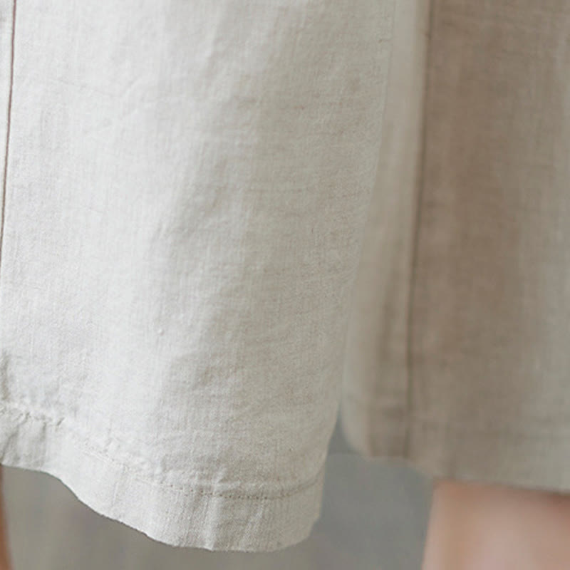 Pantalones de lino y algodón con diseño simple de patchwork de color liso para mujer con bolsillos de Buddha Stones Daily - image 12