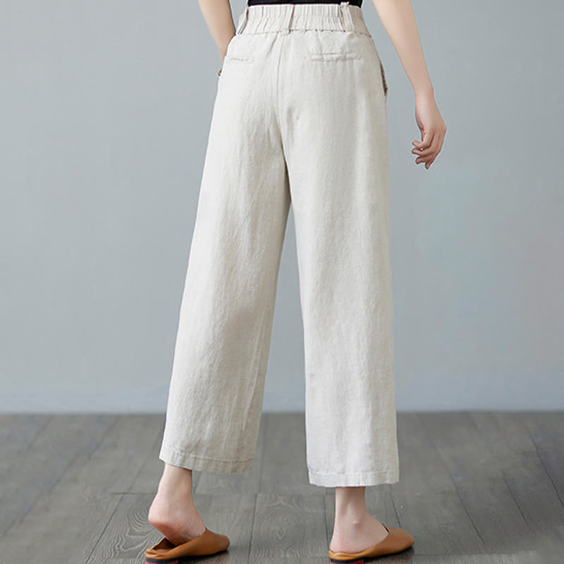 Pantalones de lino y algodón con diseño simple de patchwork de color liso para mujer con bolsillos de Buddha Stones Daily - image 6