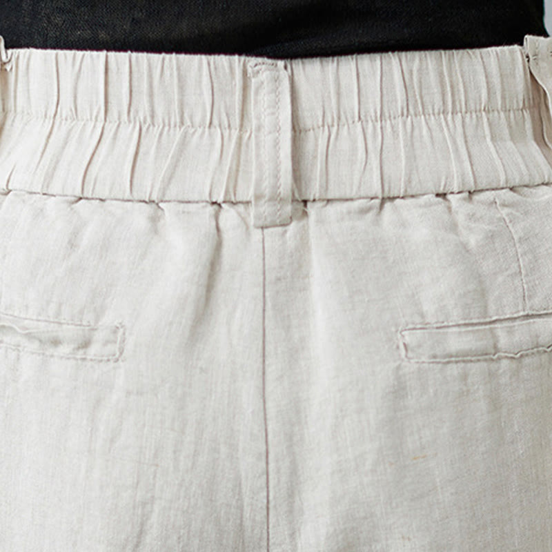 Pantalones de lino y algodón con diseño simple de patchwork de color liso para mujer con bolsillos de Buddha Stones Daily - image 9