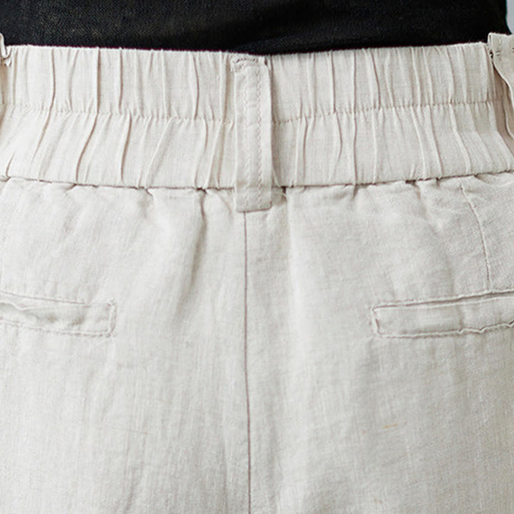 Pantalones de lino y algodón con diseño simple de patchwork de color liso para mujer con bolsillos de Buddha Stones Daily - image 9