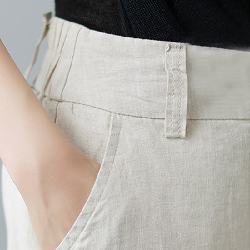 Pantalones de lino y algodón con diseño simple de patchwork de color liso para mujer con bolsillos de Buddha Stones Daily - image 10