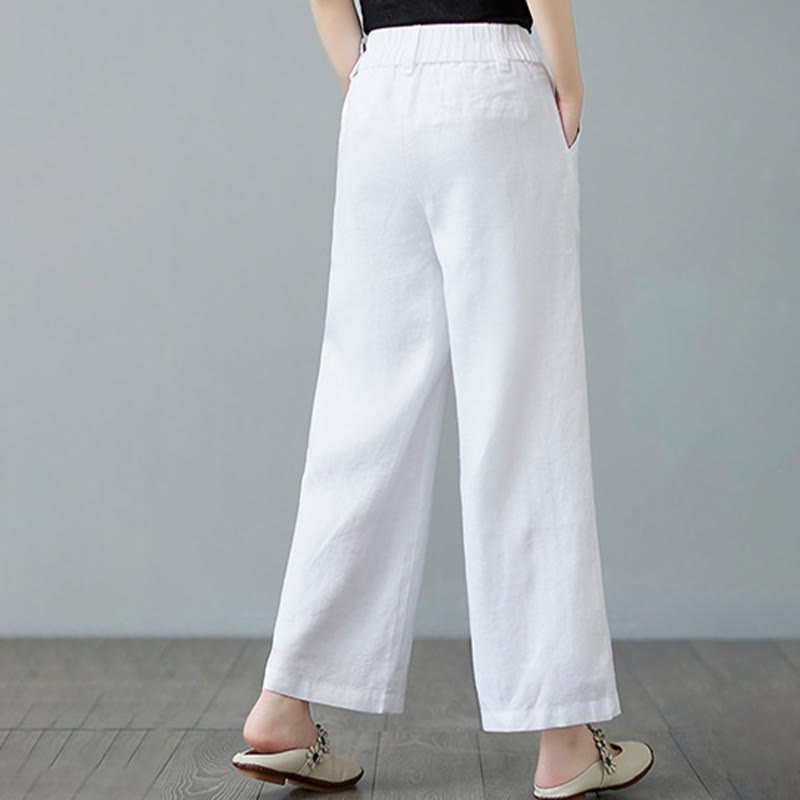 Pantalones de lino y algodón con diseño simple de patchwork de color liso para mujer con bolsillos de Buddha Stones Daily - image 19