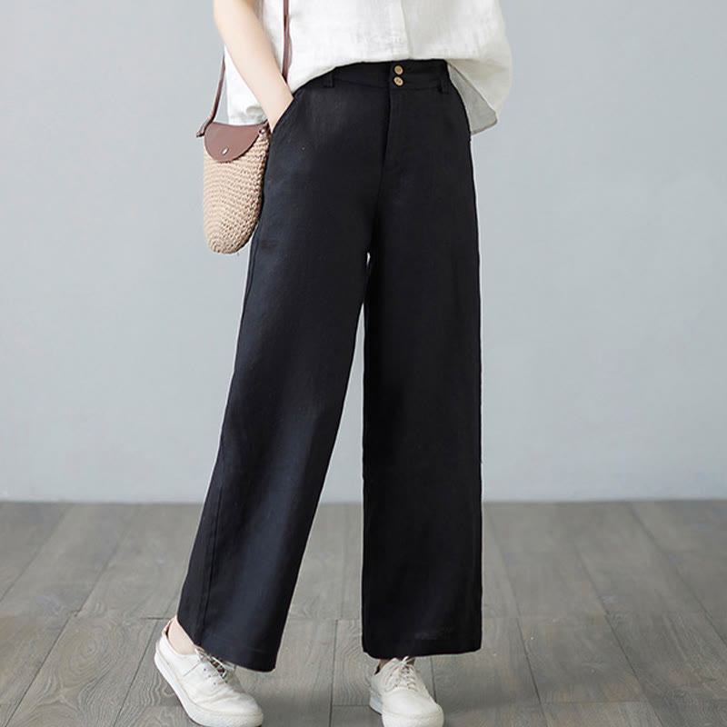 Pantalones de lino y algodón con diseño simple de patchwork de color liso para mujer con bolsillos de Buddha Stones Daily - image 24