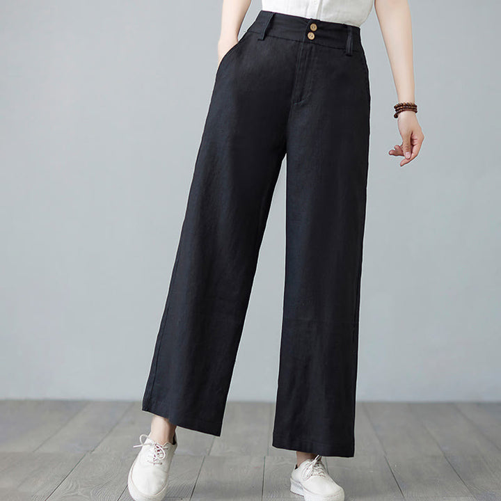 Pantalones de lino y algodón con diseño simple de patchwork de color liso para mujer con bolsillos de Buddha Stones Daily - image 22