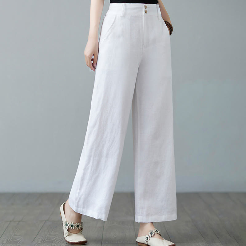 Pantalones de lino y algodón con diseño simple de patchwork de color liso para mujer con bolsillos de Buddha Stones Daily - image 18