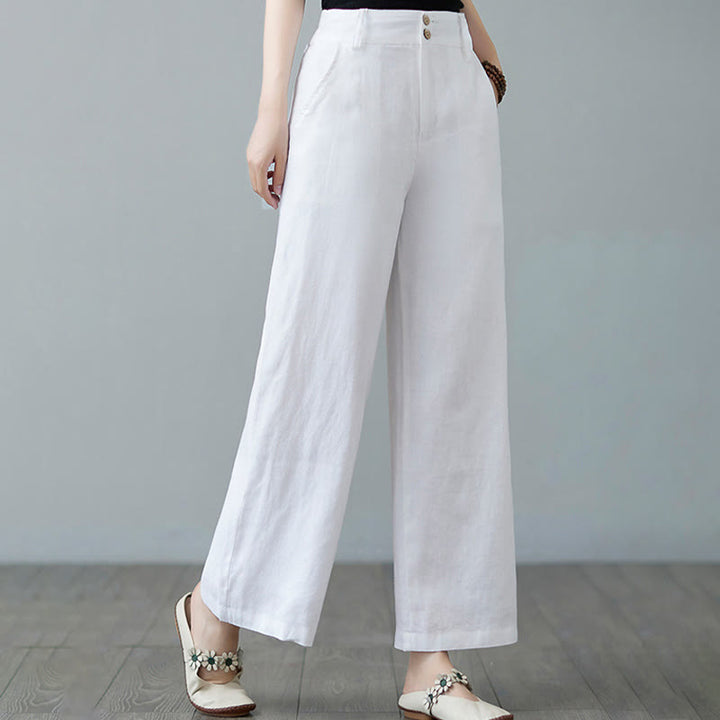 Pantalones de lino y algodón con diseño simple de patchwork de color liso para mujer con bolsillos de Buddha Stones Daily - image 18