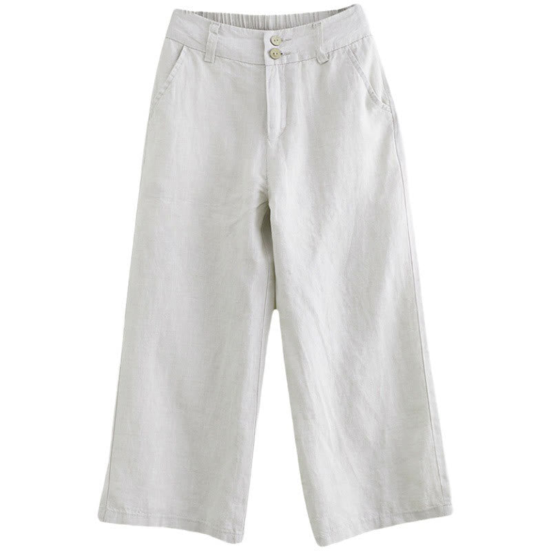 Pantalones de lino y algodón con diseño simple de patchwork de color liso para mujer con bolsillos de Buddha Stones Daily - image 13