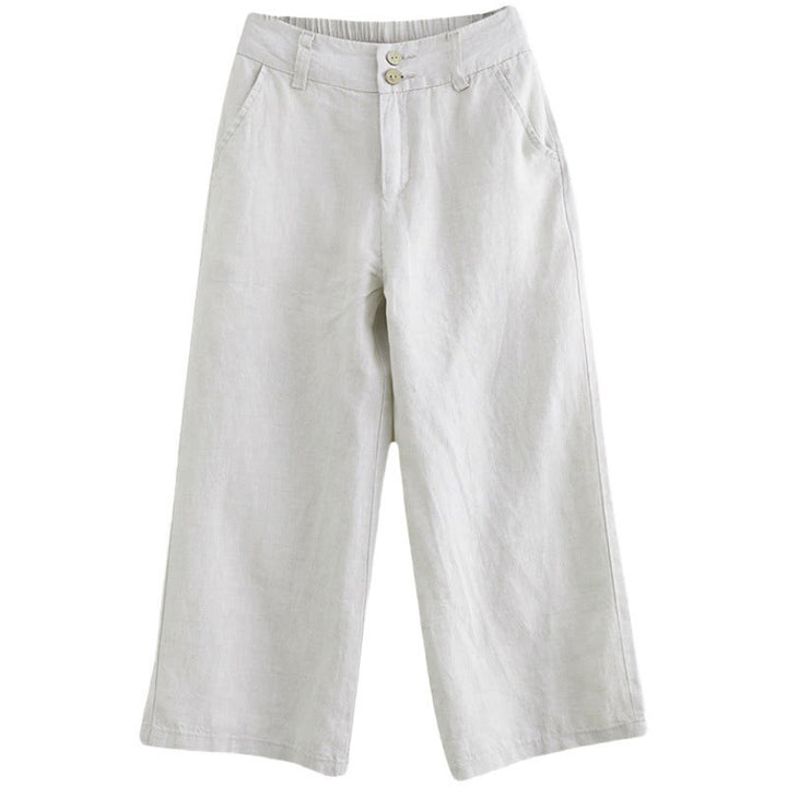 Pantalones de lino y algodón con diseño simple de patchwork de color liso para mujer con bolsillos de Buddha Stones Daily - image 13