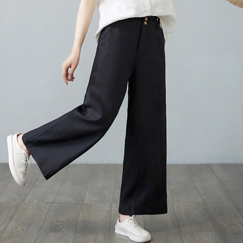 Pantalones de lino y algodón con diseño simple de patchwork de color liso para mujer con bolsillos de Buddha Stones Daily - image 27