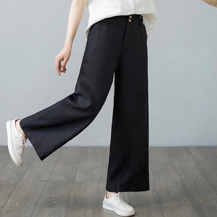 Pantalones de lino y algodón con diseño simple de patchwork de color liso para mujer con bolsillos de Buddha Stones Daily - image 27