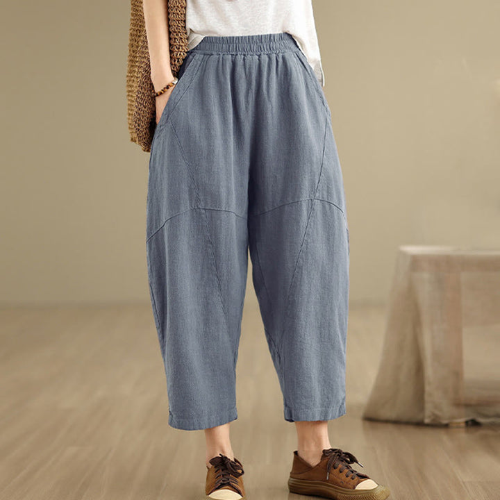 Pantalones harén de lino y algodón para mujer, de Buddha Stones, de primavera, tallas 7-8, color liso, con bolsillos - image 15