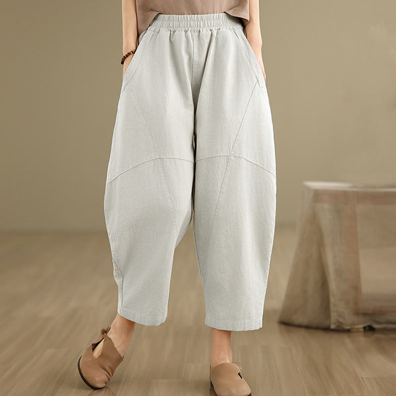Pantalones harem de mujer Buddha Stones Spring, talla 7-8, color liso, con bolsillos. - Lino - US8-10，UK/AU12-14，EU40-42 (2XL) - image 0