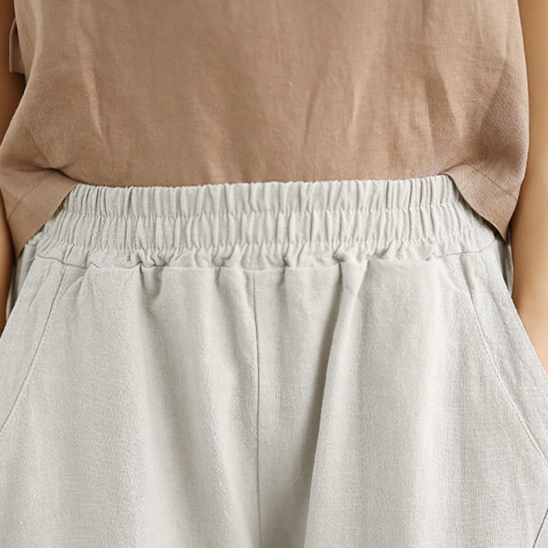 Pantalones harén de lino y algodón para mujer, de Buddha Stones, de primavera, tallas 7-8, color liso, con bolsillos - image 7