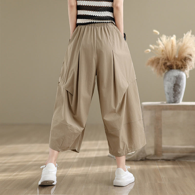 Pantalones anchos de algodón para mujer con diseño plisado irregular de verano y bolsillos de Buddha Stones
