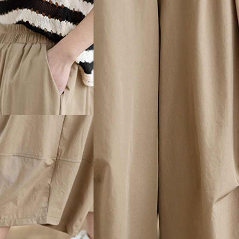 Pantalones anchos de algodón para mujer con diseño plisado irregular de verano y bolsillos de Buddha Stones